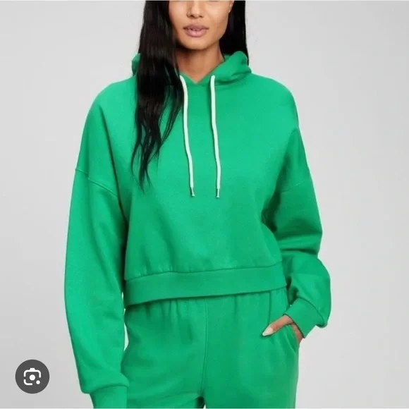 GAP Bright Green Vintage Cropped Drop Shoulder Hoody, Medium, Like New - Picture 1 of 10
